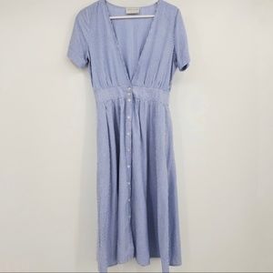 Modern Citizen Midi Button Front Dress Plunge Neck